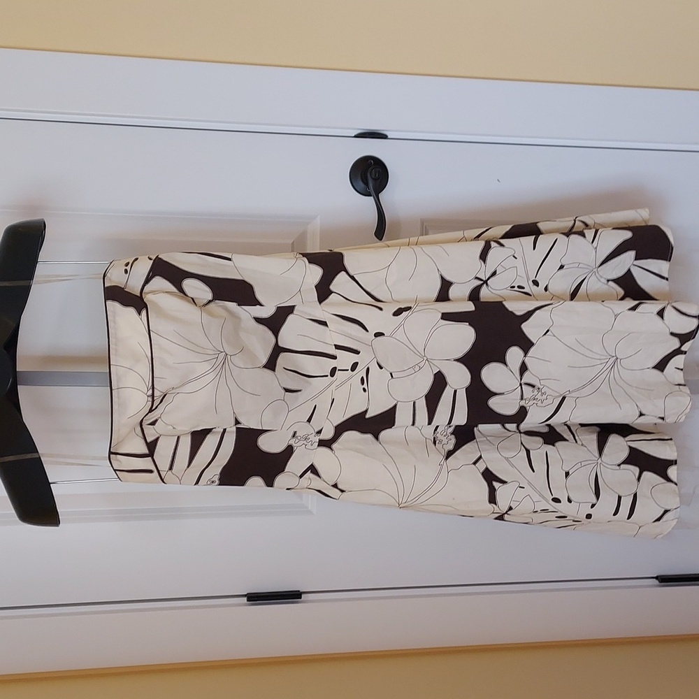 *Strapless Tropical Floral Brown and Cream Dress Size 13/14